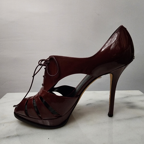 DIOR Brick Red Patent Leather Platform Laced Caged Stiletto Heels, size … - Picture 3 of 8